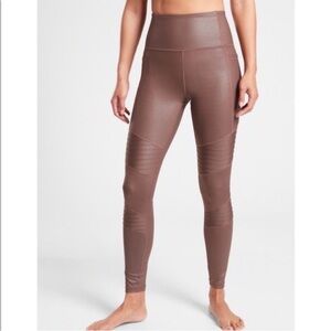 Athleta Inclination Shimmer Moto Tights Cinnamon Brown Medium
